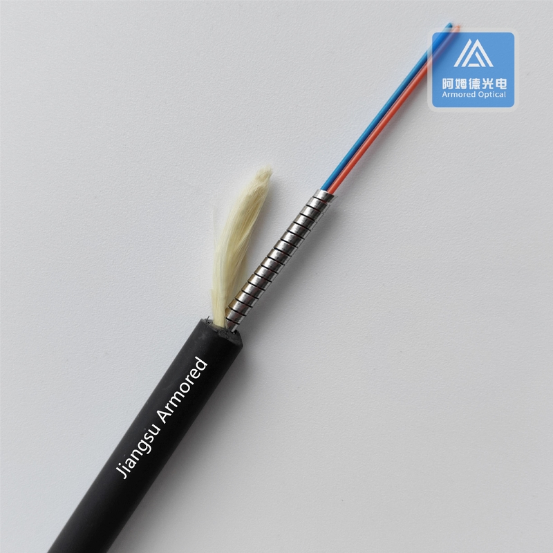 Duplex SM FTTA  Spiral Armored Fiber Cable 7.0mm Black LSZH Rodent Resistant FTTH CPRI Cable